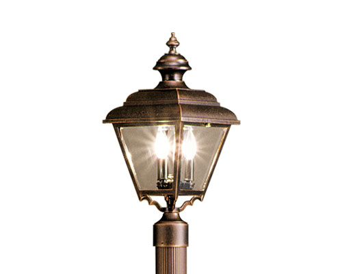 Grande Plymouth, aluminum, Post Mount, chain, Clear glass, (4) 40W B10, 120V